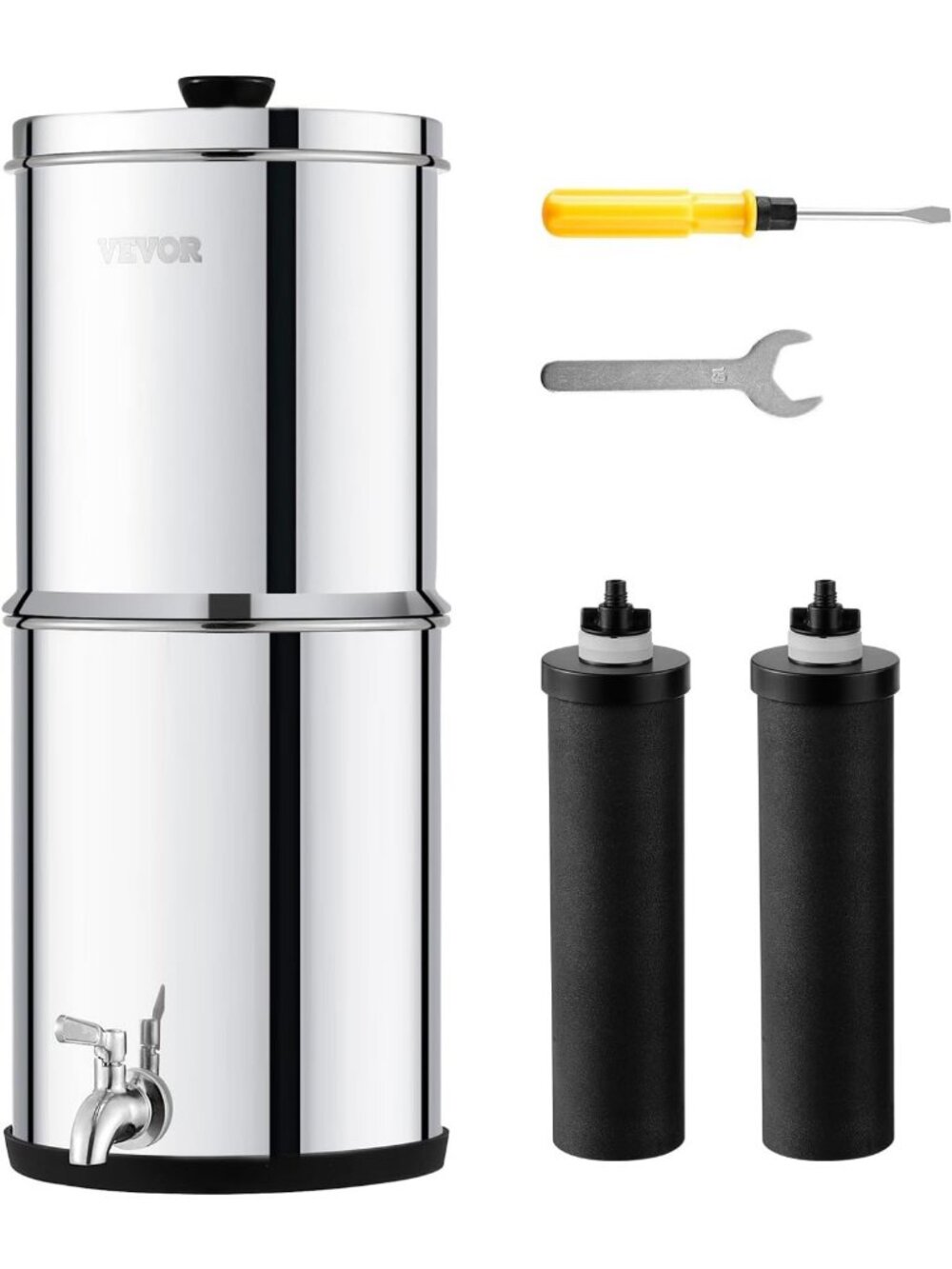 Stainless Steel Gravity-Fed Water Filter System - Reduces Lead & Chlorine, 2